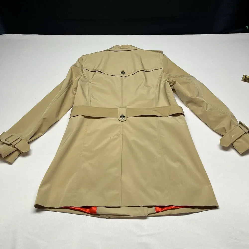 Calvin Klein Beige Double Breasted Belted Trench Coat Red - Picture 6 of 13
